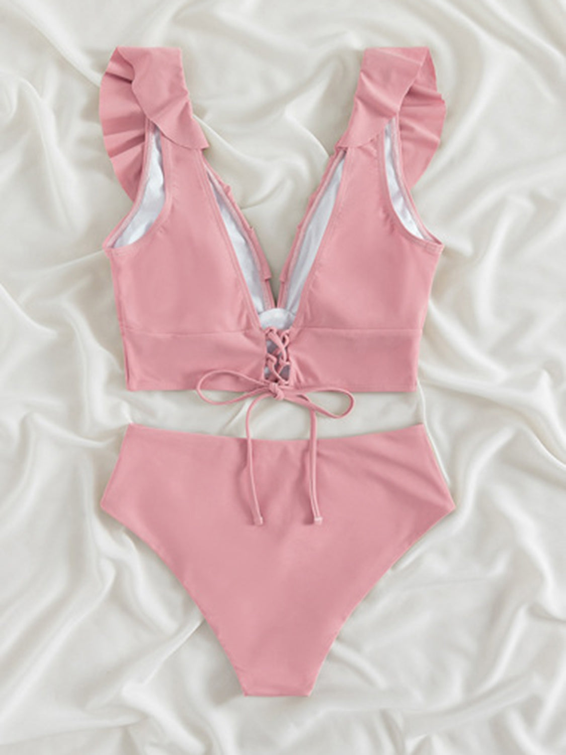 Ruffled V-Neck Sleeveless Two-Piece Swim Set